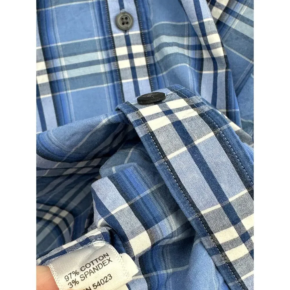 Banana Republic Blue White‎ Short Sleeve Button Down Shirt Men's Size Large L